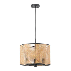 LightFixturesUSA - Farmhouse Wide Woven Rattan Drum Cage Pendant Light - Pendant Light - 15.7 in - 