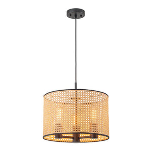 LightFixturesUSA - Farmhouse Wide Woven Rattan Drum Cage Pendant Light - Pendant Light - 15.7 in - 