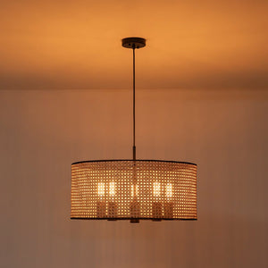 LightFixturesUSA - Farmhouse Wide Woven Rattan Drum Cage Pendant Light - Pendant Light - 15.7 in - 
