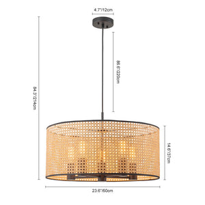 LightFixturesUSA - Farmhouse Wide Woven Rattan Drum Cage Pendant Light - Pendant Light - 15.7 in - 