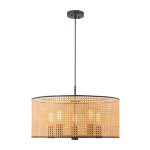LightFixturesUSA - Farmhouse Wide Woven Rattan Drum Cage Pendant Light - Pendant Light - 15.7 in - 