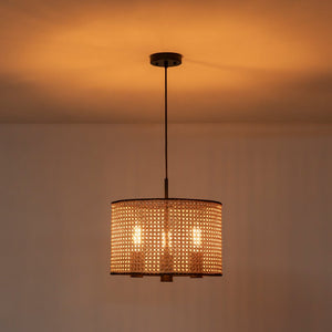 LightFixturesUSA - Farmhouse Wide Woven Rattan Drum Cage Pendant Light - Pendant Light - 15.7 in - 