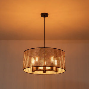 LightFixturesUSA - Farmhouse Wide Woven Rattan Drum Cage Pendant Light - Pendant Light - 15.7 in - 