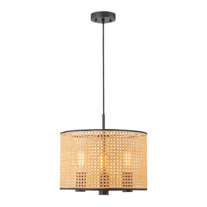 LightFixturesUSA - Farmhouse Wide Woven Rattan Drum Cage Pendant Light - Pendant Light - 15.7 in - 