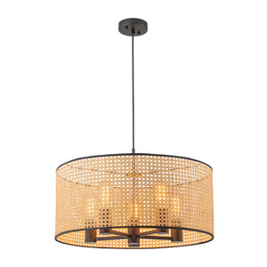 LightFixturesUSA - Farmhouse Wide Woven Rattan Drum Cage Pendant Light - Pendant Light - 15.7 in - 