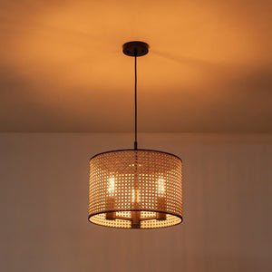 LightFixturesUSA - Farmhouse Wide Woven Rattan Drum Cage Pendant Light - Pendant Light - 15.7 in - 