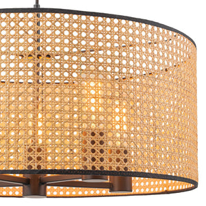 LightFixturesUSA - Farmhouse Wide Woven Rattan Drum Cage Pendant Light - Pendant Light - 15.7 in - 