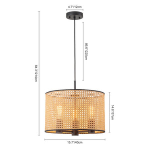 LightFixturesUSA - Farmhouse Wide Woven Rattan Drum Cage Pendant Light - Pendant Light - 15.7 in - 