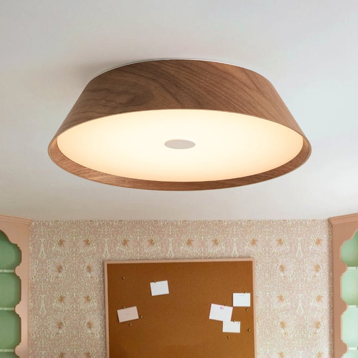 LightFixturesUSA - Farmhouse Wood Grain Dimmable LED Round Flush Mount Light - Ceiling Light - Walnut - 