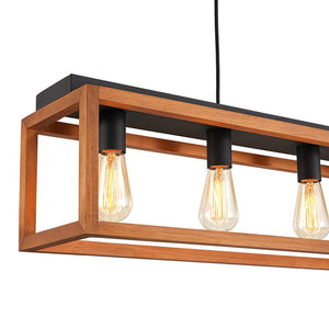 LightFixturesUSA - Farmhouse Wooden Rectangular Cage Island Chandelier - Chandelier - 5 - Lt - 