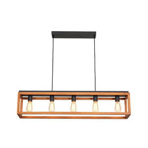 LightFixturesUSA - Farmhouse Wooden Rectangular Cage Island Chandelier - Chandelier - 5 - Lt - 