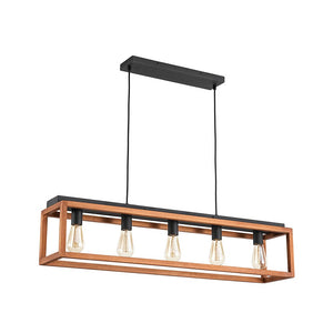 LightFixturesUSA - Farmhouse Wooden Rectangular Cage Island Chandelier - Chandelier - 5 - Lt - 