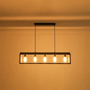 LightFixturesUSA - Farmhouse Wooden Rectangular Cage Island Chandelier - Chandelier - 5 - Lt - 