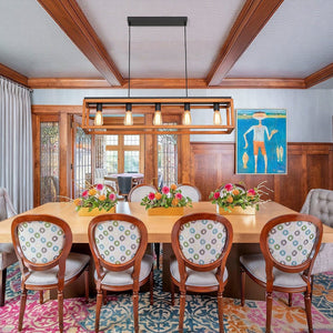 LightFixturesUSA - Farmhouse Wooden Rectangular Cage Island Chandelier - Chandelier - 5 - Lt - 