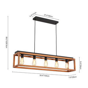 LightFixturesUSA - Farmhouse Wooden Rectangular Cage Island Chandelier - Chandelier - 5 - Lt - 