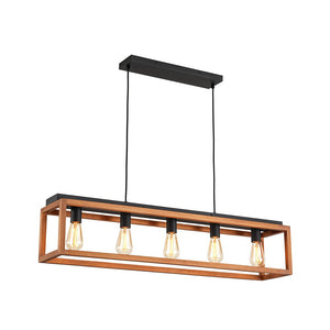 LightFixturesUSA - Farmhouse Wooden Rectangular Cage Island Chandelier - Chandelier - 5 - Lt - 
