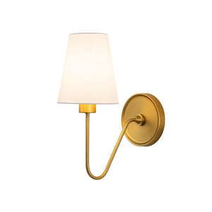 LightFixturesUSA - French 1 - Light White Linen Conical Vanity Wall Sconce - Wall Sconce - Brass - 
