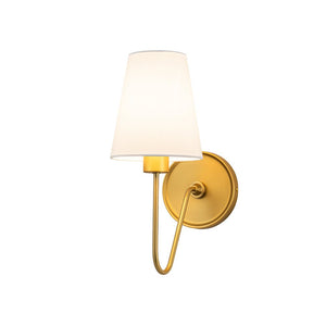LightFixturesUSA - French 1 - Light White Linen Conical Vanity Wall Sconce - Wall Sconce - Brass - 