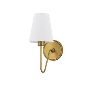 LightFixturesUSA - French 1 - Light White Linen Conical Vanity Wall Sconce - Wall Sconce - Brass - 