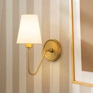 LightFixturesUSA - French 1 - Light White Linen Conical Vanity Wall Sconce - Wall Sconce - Brass - 