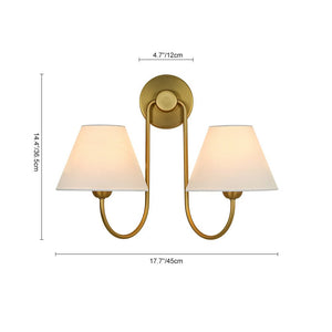 LightFixturesUSA - French 2 - Light White Linen Conical Vanity Wall Lamp - Wall Sconce - Brass - 