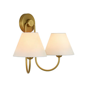 LightFixturesUSA - French 2 - Light White Linen Conical Vanity Wall Lamp - Wall Sconce - Brass - 