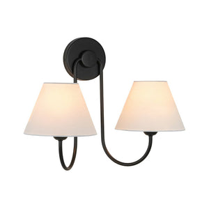 LightFixturesUSA - French 2 - Light White Linen Conical Vanity Wall Lamp - Wall Sconce - Brass - 