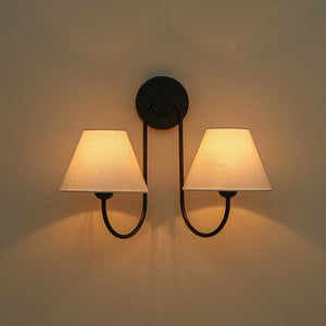 LightFixturesUSA - French 2 - Light White Linen Conical Vanity Wall Lamp - Wall Sconce - Brass - 