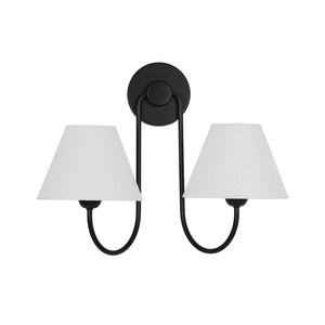 LightFixturesUSA - French 2 - Light White Linen Conical Vanity Wall Lamp - Wall Sconce - Brass - 