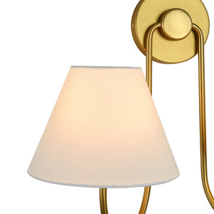 LightFixturesUSA - French 2 - Light White Linen Conical Vanity Wall Lamp - Wall Sconce - Brass - 
