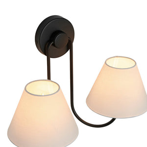 LightFixturesUSA - French 2 - Light White Linen Conical Vanity Wall Lamp - Wall Sconce - Brass - 