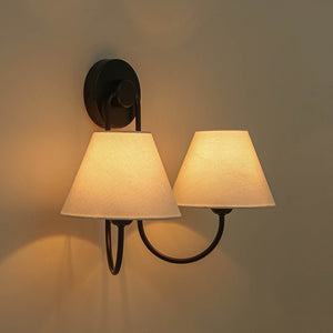 LightFixturesUSA - French 2 - Light White Linen Conical Vanity Wall Lamp - Wall Sconce - Brass - 