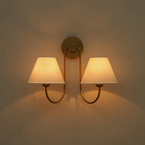 LightFixturesUSA - French 2 - Light White Linen Conical Vanity Wall Lamp - Wall Sconce - Brass - 