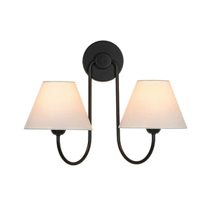 LightFixturesUSA - French 2 - Light White Linen Conical Vanity Wall Lamp - Wall Sconce - Brass - 
