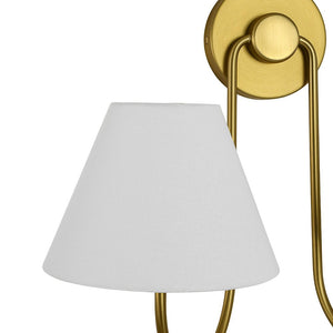 LightFixturesUSA - French 2 - Light White Linen Conical Vanity Wall Lamp - Wall Sconce - Brass - 