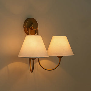 LightFixturesUSA - French 2 - Light White Linen Conical Vanity Wall Lamp - Wall Sconce - Brass - 