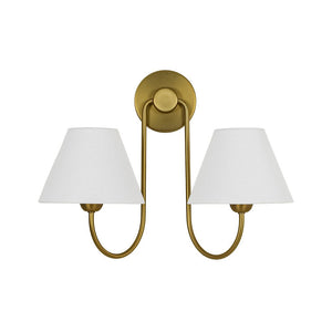 LightFixturesUSA - French 2 - Light White Linen Conical Vanity Wall Lamp - Wall Sconce - Brass - 