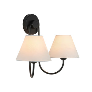 LightFixturesUSA - French 2 - Light White Linen Conical Vanity Wall Lamp - Wall Sconce - Brass - 
