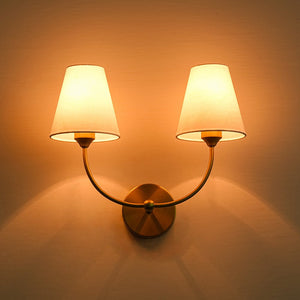 LightFixturesUSA - French 2 - Light White Linen Conical Vanity Wall Sconce - Wall Sconce - Brass - 