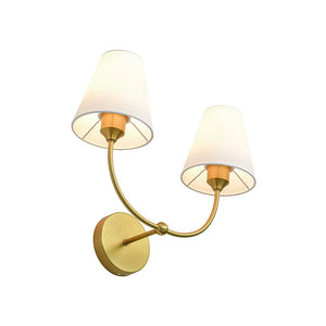 LightFixturesUSA - French 2 - Light White Linen Conical Vanity Wall Sconce - Wall Sconce - Brass - 