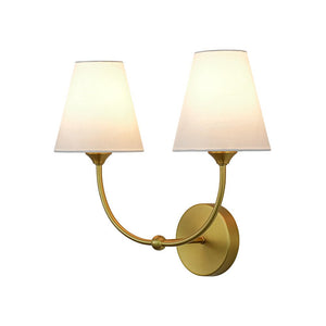 LightFixturesUSA - French 2 - Light White Linen Conical Vanity Wall Sconce - Wall Sconce - Brass - 