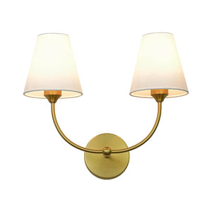 LightFixturesUSA - French 2 - Light White Linen Conical Vanity Wall Sconce - Wall Sconce - Brass - 