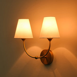 LightFixturesUSA - French 2 - Light White Linen Conical Vanity Wall Sconce - Wall Sconce - Brass - 
