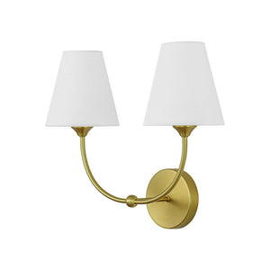 LightFixturesUSA - French 2 - Light White Linen Conical Vanity Wall Sconce - Wall Sconce - Brass - 
