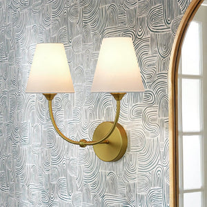 LightFixturesUSA - French 2 - Light White Linen Conical Vanity Wall Sconce - Wall Sconce - Brass - 