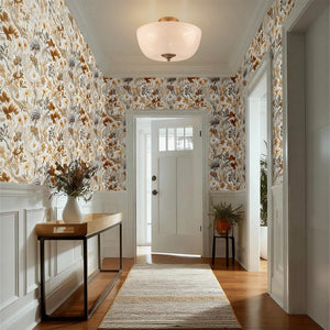 LightFixturesUSA - French 3 - Light White Clouded Glass Round Semi Flush Mount - Ceiling Light - Brass - 