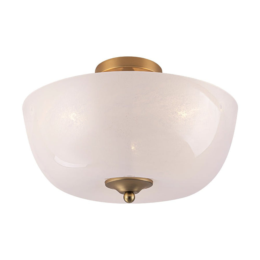 LightFixturesUSA - French 3 - Light White Clouded Glass Round Semi Flush Mount - Ceiling Light - Brass - 