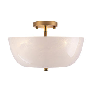LightFixturesUSA - French 3 - Light White Clouded Glass Round Semi Flush Mount - Ceiling Light - Brass - 