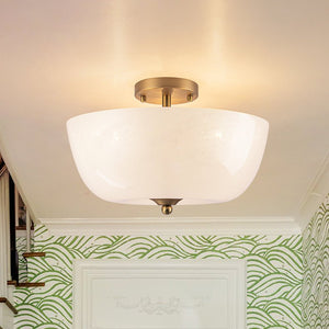 LightFixturesUSA - French 3 - Light White Clouded Glass Round Semi Flush Mount - Ceiling Light - Brass - 