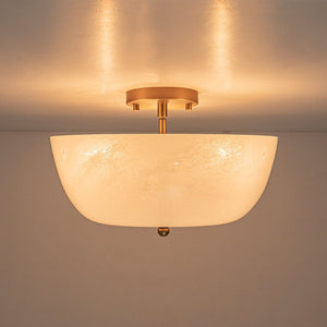 LightFixturesUSA - French 3 - Light White Clouded Glass Round Semi Flush Mount - Ceiling Light - Brass - 